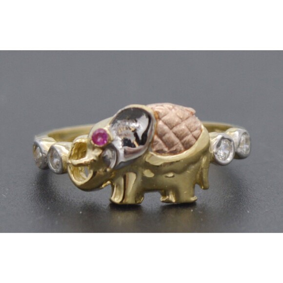 Real 10k Solid Yellow Gold Elephant Women Ring 9.0mm 2.2gr